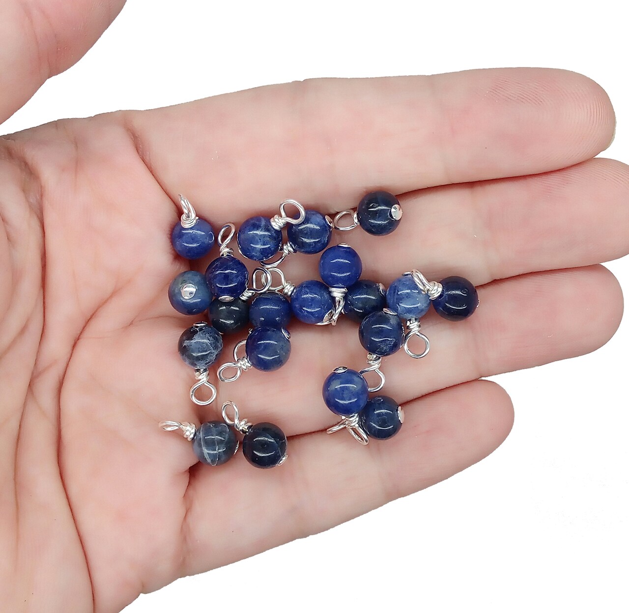 Blue Sodalite 6mm Bead Dangles, Small Gemstone Charms, 10 pieces, Adorabilities